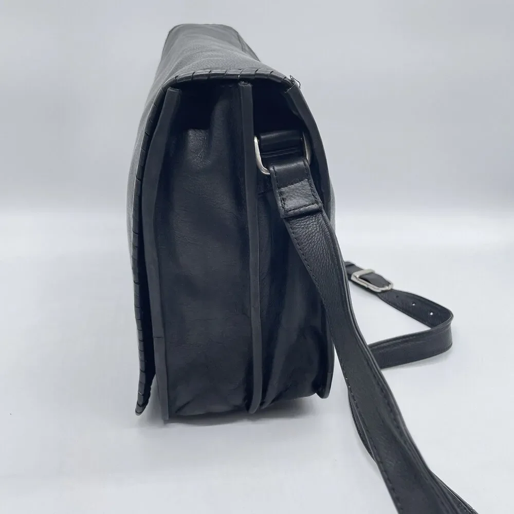 B-Bags Barganza Leather Messenger Bag Black Briefcase 8737W NWT 13x9.5x5